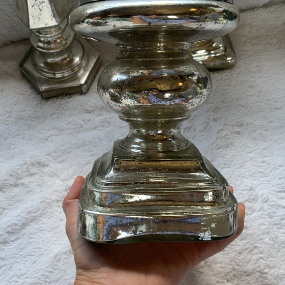 Mercury glass Antiqued Mirror Chunky Candleholder set of 3 glam shabby chic - Picture 11 of 14